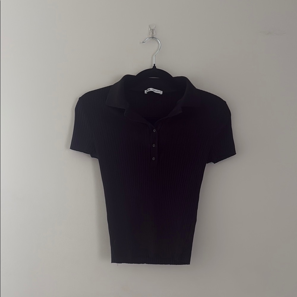 Zara Black Fitted Polo Shirt